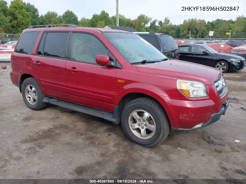 2006 Honda Pilot Ex VIN: 2HKYF18596H502847 Lot: 40361860