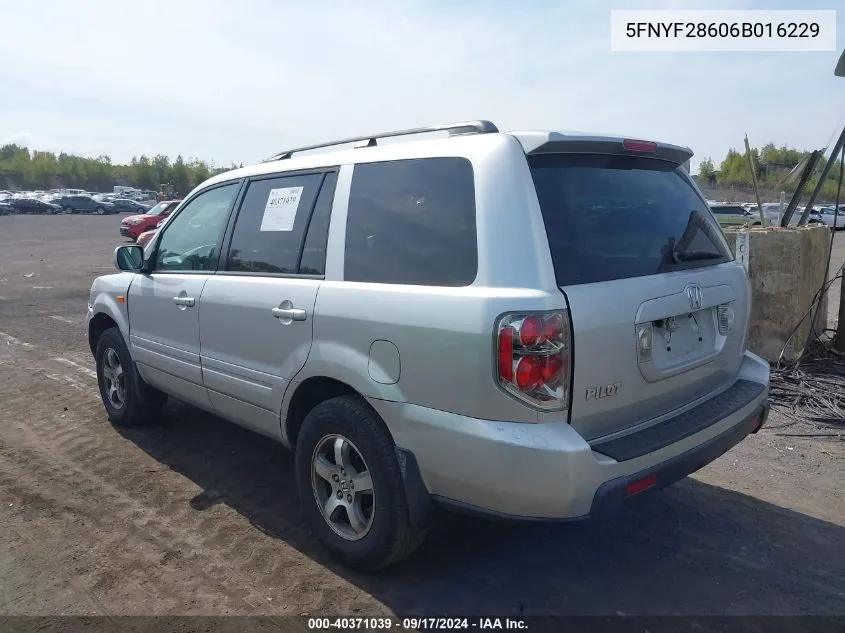 2006 Honda Pilot Ex-L VIN: 5FNYF28606B016229 Lot: 40371039