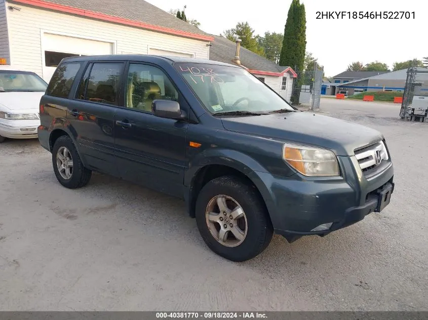 2006 Honda Pilot Ex-L VIN: 2HKYF18546H522701 Lot: 40381770