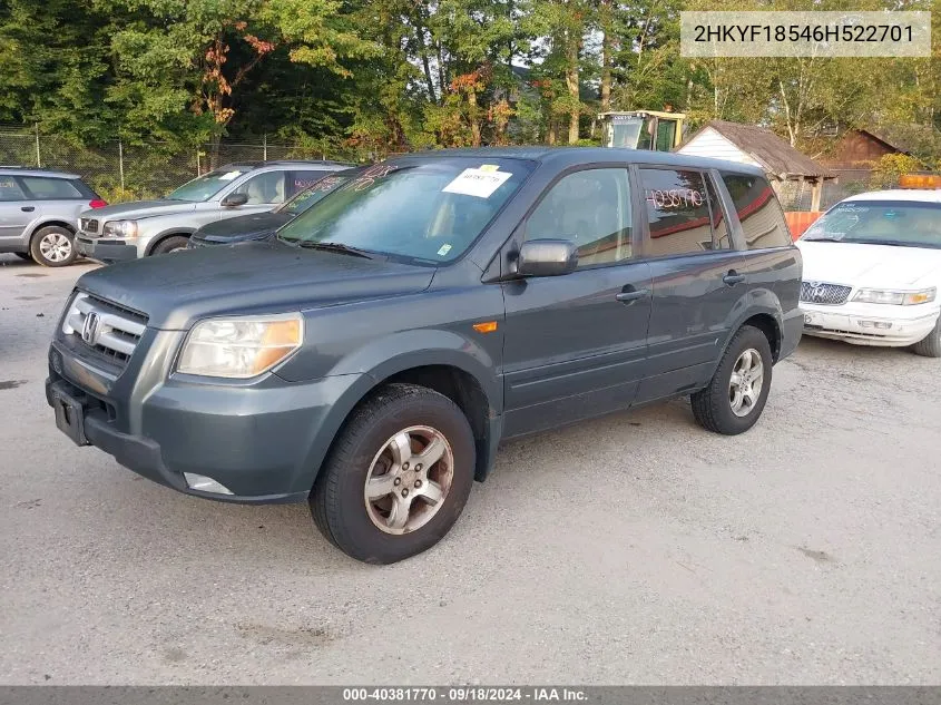 2006 Honda Pilot Ex-L VIN: 2HKYF18546H522701 Lot: 40381770