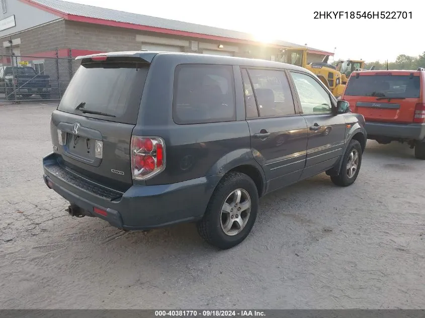 2006 Honda Pilot Ex-L VIN: 2HKYF18546H522701 Lot: 40381770