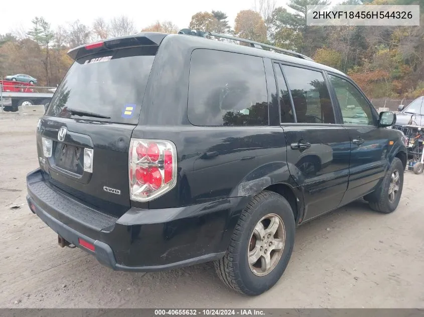 2006 Honda Pilot Ex VIN: 2HKYF18456H544326 Lot: 40655632