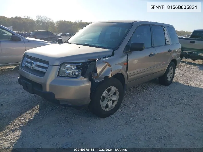 2006 Honda Pilot Lx VIN: 5FNYF18156B005824 Lot: 40678155