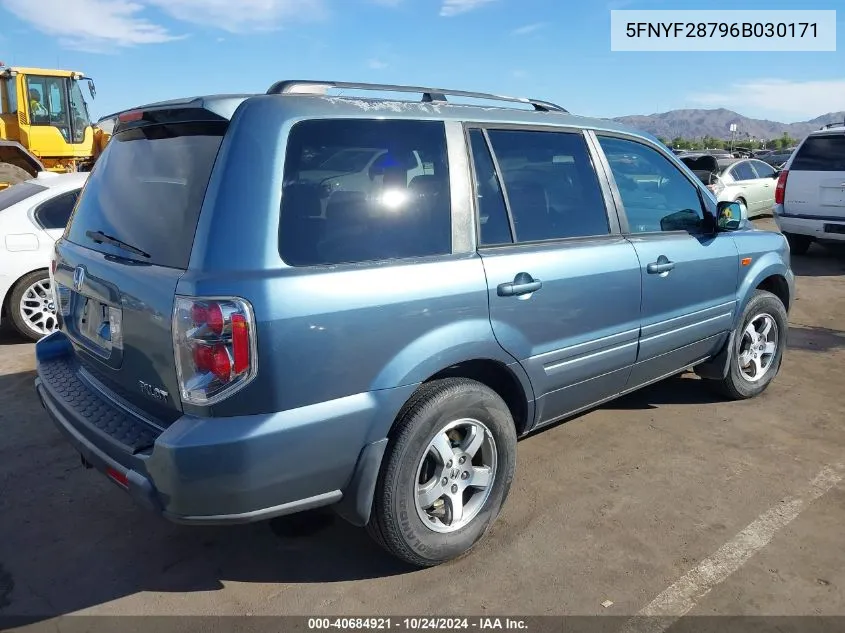 2006 Honda Pilot Ex-L VIN: 5FNYF28796B030171 Lot: 40684921