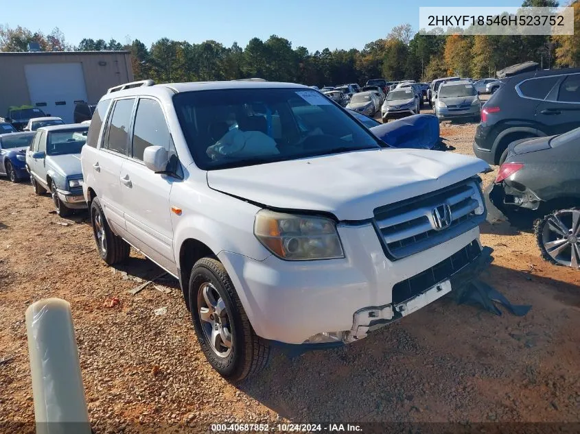 2006 Honda Pilot Ex-L VIN: 2HKYF18546H523752 Lot: 40687852