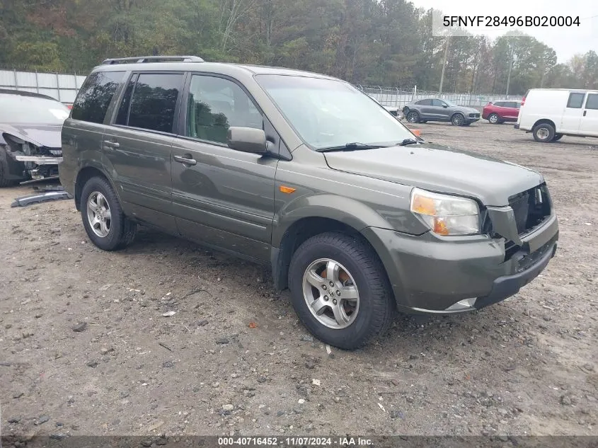 2006 Honda Pilot Ex VIN: 5FNYF28496B020004 Lot: 40716452