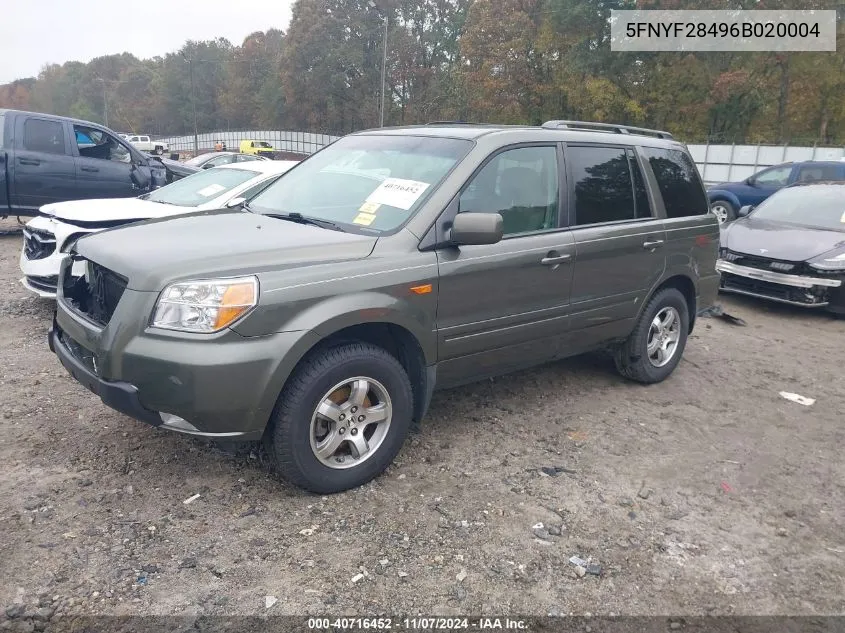 2006 Honda Pilot Ex VIN: 5FNYF28496B020004 Lot: 40716452