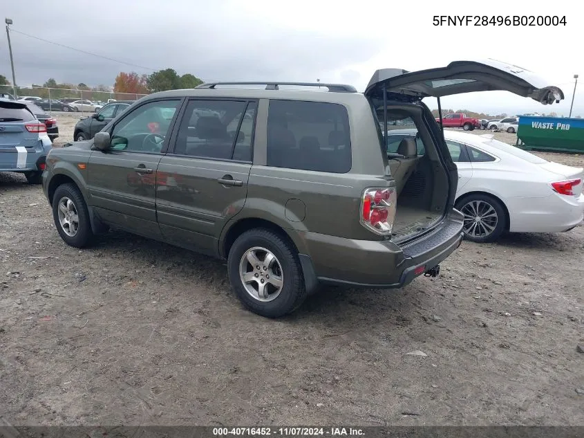 2006 Honda Pilot Ex VIN: 5FNYF28496B020004 Lot: 40716452