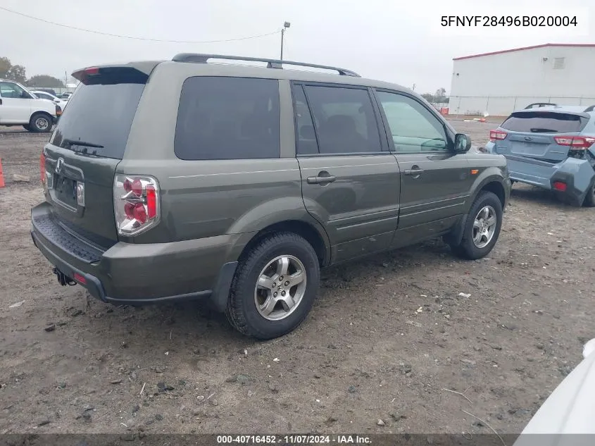 2006 Honda Pilot Ex VIN: 5FNYF28496B020004 Lot: 40716452