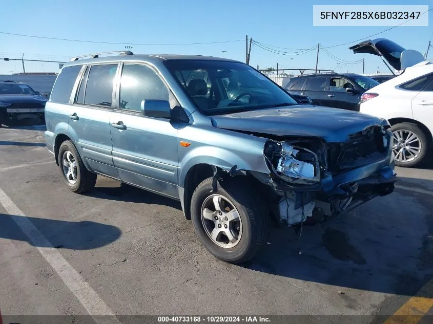 2006 Honda Pilot Ex-L VIN: 5FNYF285X6B032347 Lot: 40733168