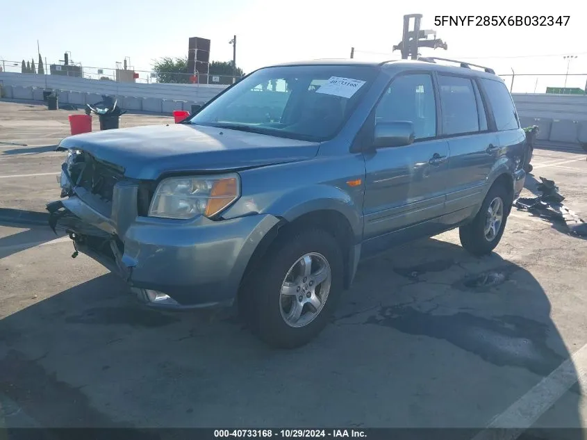 2006 Honda Pilot Ex-L VIN: 5FNYF285X6B032347 Lot: 40733168