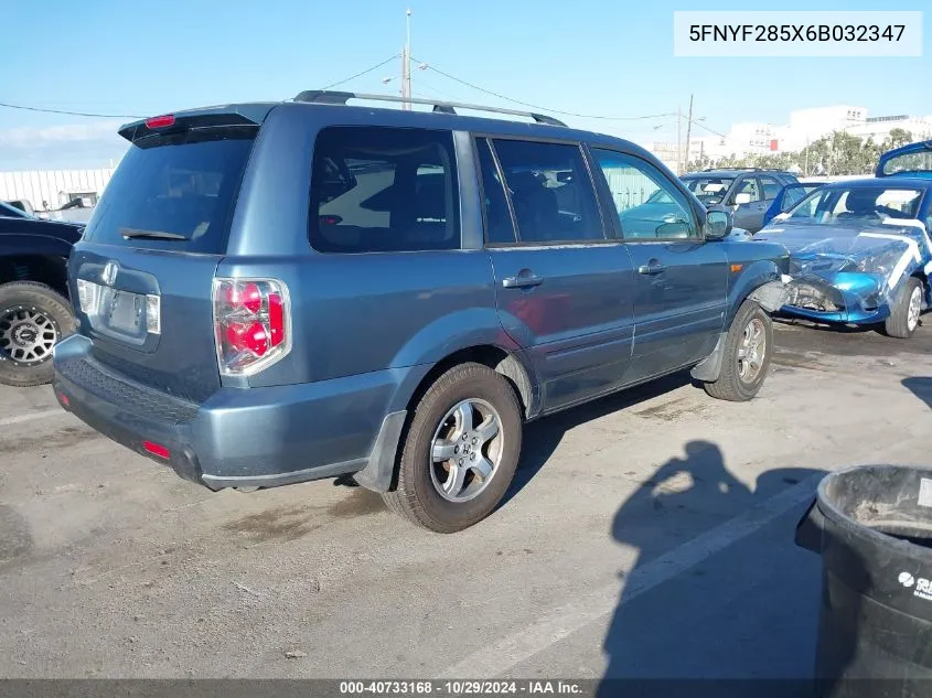 2006 Honda Pilot Ex-L VIN: 5FNYF285X6B032347 Lot: 40733168