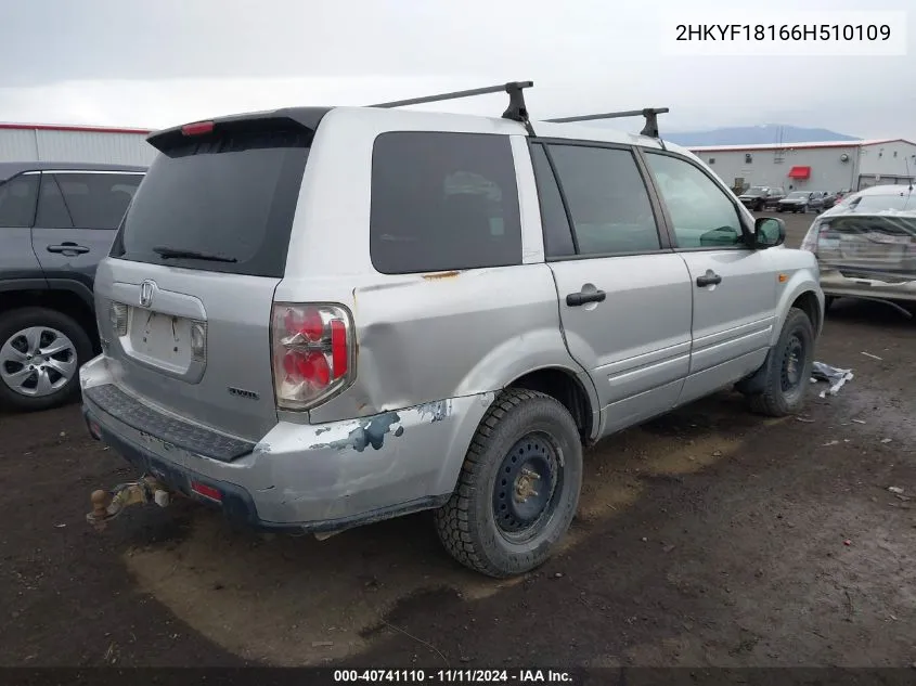 2006 Honda Pilot Lx VIN: 2HKYF18166H510109 Lot: 40741110