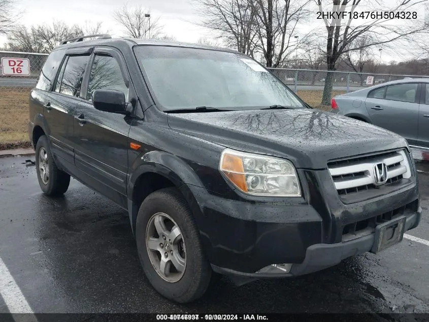 2006 Honda Pilot Ex VIN: 2HKYF18476H504328 Lot: 40746937