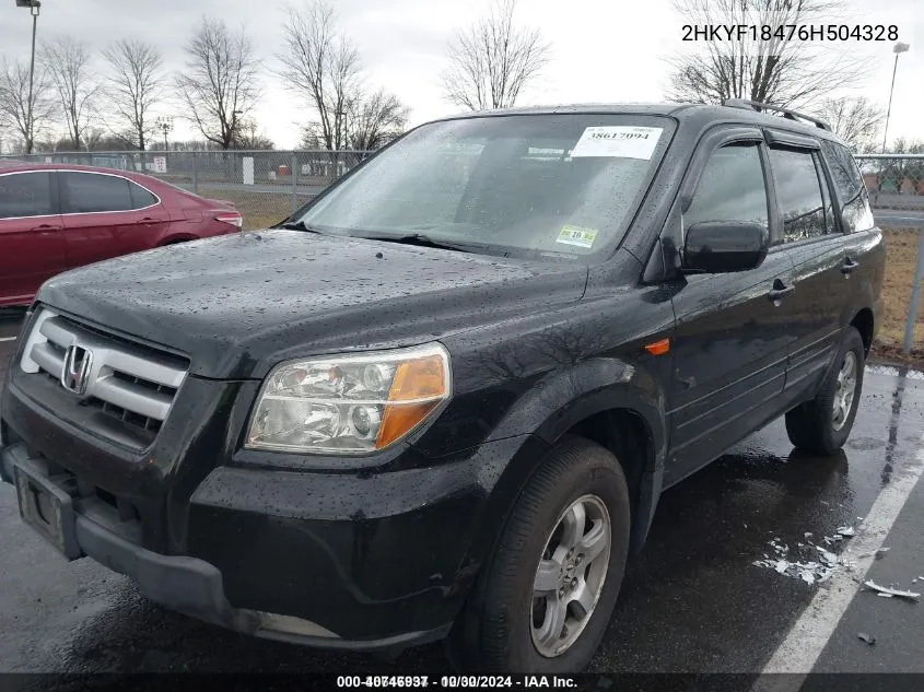 2006 Honda Pilot Ex VIN: 2HKYF18476H504328 Lot: 40746937