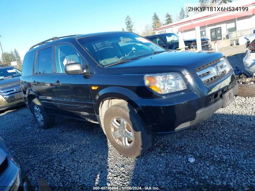 2006 Honda Pilot Lx VIN: 2HKYF181X6H534199 Lot: 40756804