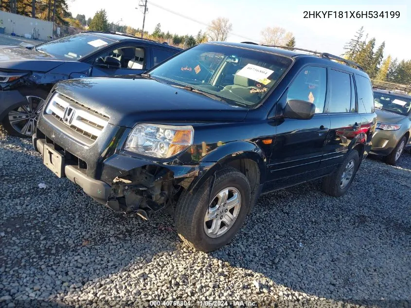 2006 Honda Pilot Lx VIN: 2HKYF181X6H534199 Lot: 40756804