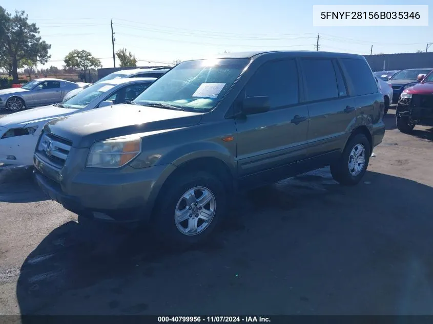 2006 Honda Pilot Lx VIN: 5FNYF28156B035346 Lot: 40799956