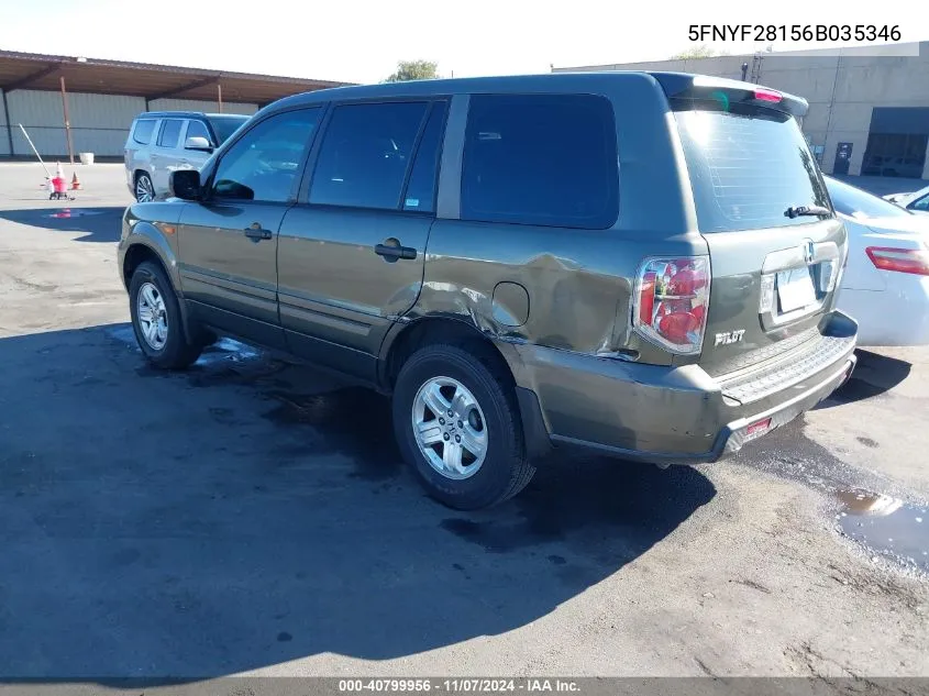 2006 Honda Pilot Lx VIN: 5FNYF28156B035346 Lot: 40799956