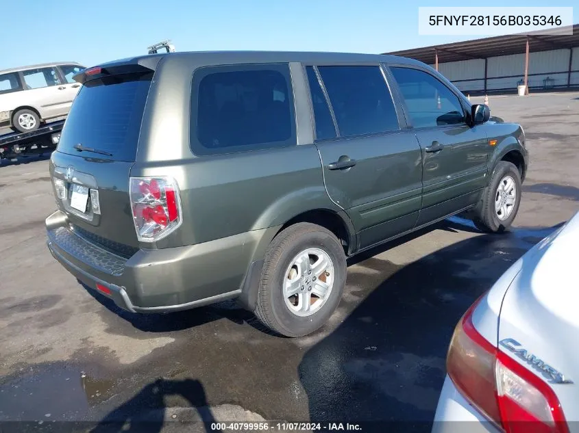 2006 Honda Pilot Lx VIN: 5FNYF28156B035346 Lot: 40799956