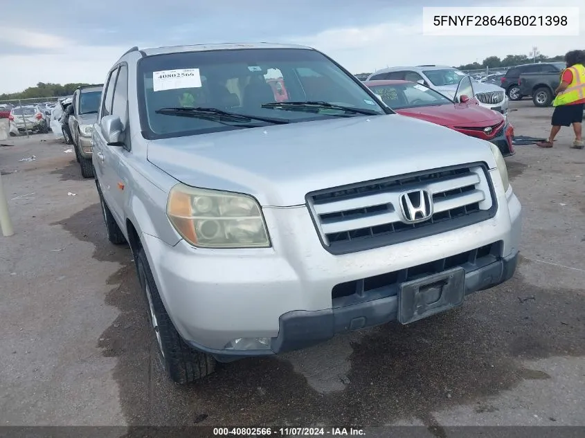 2006 Honda Pilot Ex-L VIN: 5FNYF28646B021398 Lot: 40802566