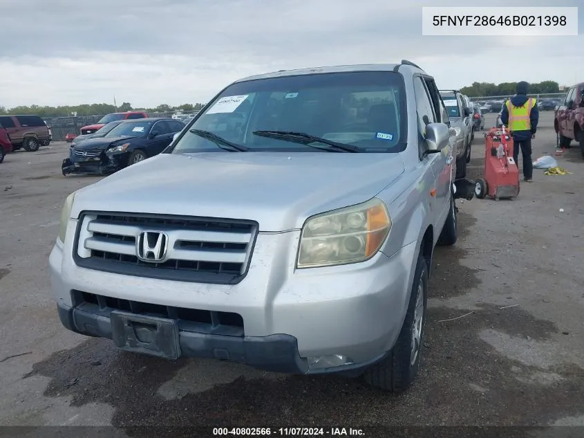 2006 Honda Pilot Ex-L VIN: 5FNYF28646B021398 Lot: 40802566