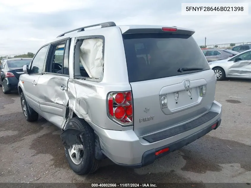 2006 Honda Pilot Ex-L VIN: 5FNYF28646B021398 Lot: 40802566