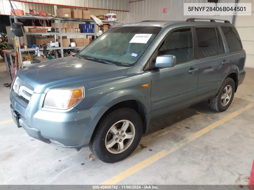 2006 Honda Pilot Ex VIN: 5FNYF28406B044501 Lot: 40808782