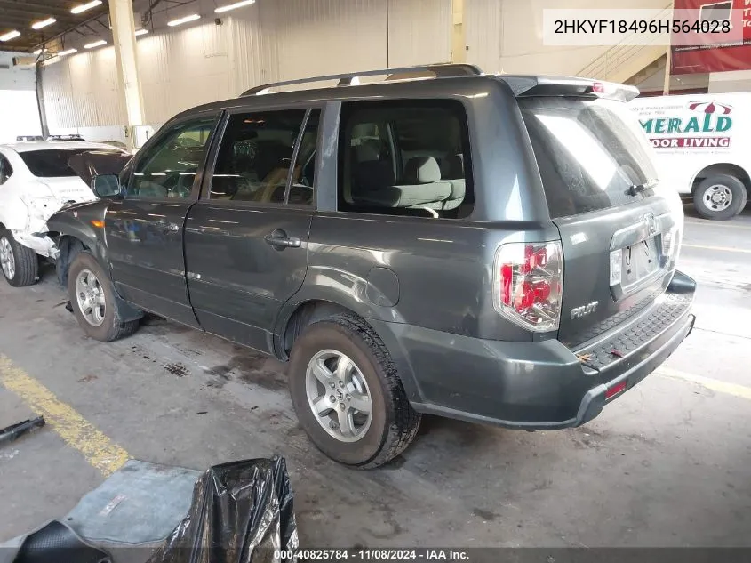 2006 Honda Pilot Ex VIN: 2HKYF18496H564028 Lot: 40825784