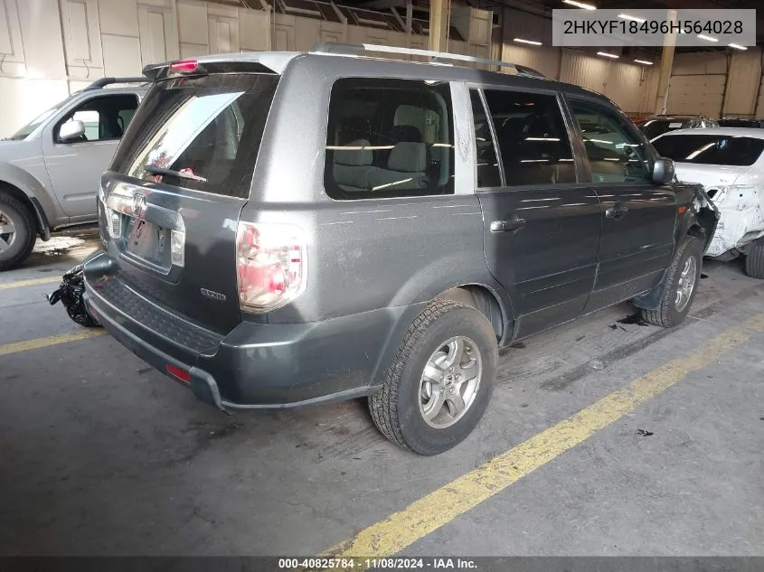 2006 Honda Pilot Ex VIN: 2HKYF18496H564028 Lot: 40825784