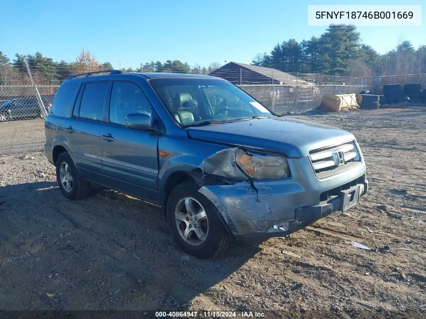 2006 Honda Pilot Ex-L VIN: 5FNYF18746B001669 Lot: 40864947