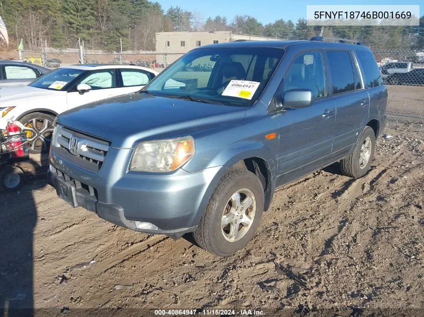 2006 Honda Pilot Ex-L VIN: 5FNYF18746B001669 Lot: 40864947