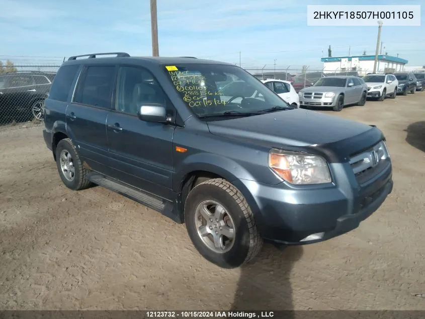 2007 Honda Pilot VIN: 2HKYF18507H001105 Lot: 12123732