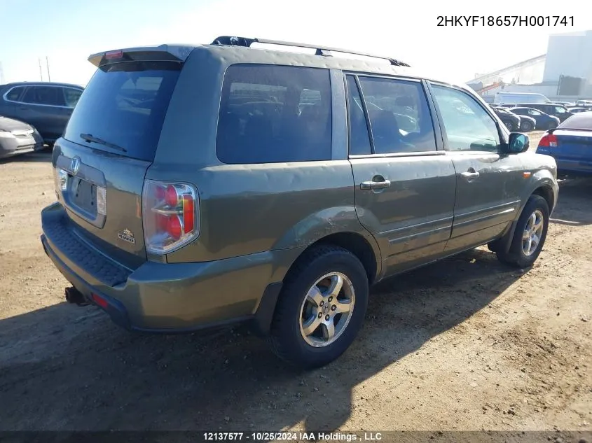 2007 Honda Pilot VIN: 2HKYF18657H001741 Lot: 12137577