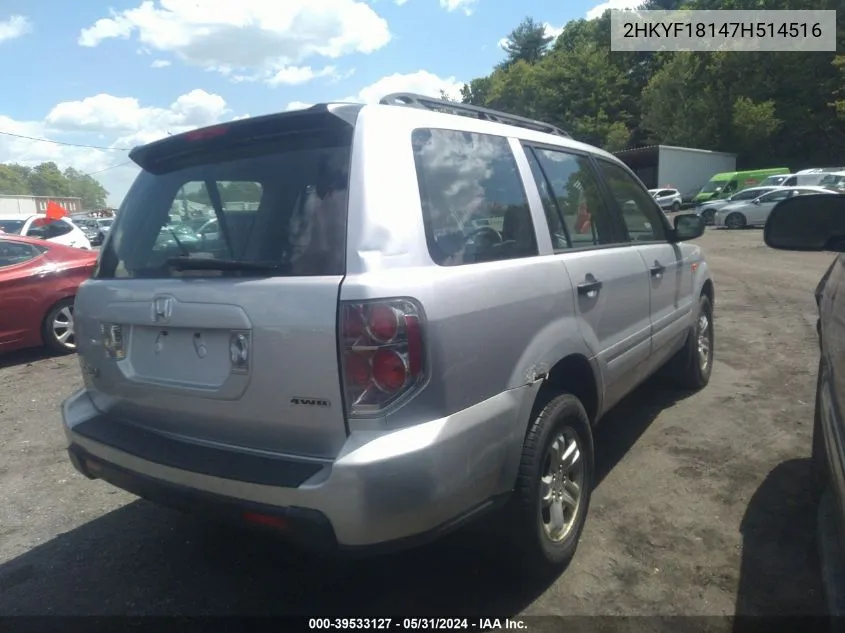 2007 Honda Pilot Lx VIN: 2HKYF18147H514516 Lot: 39533127