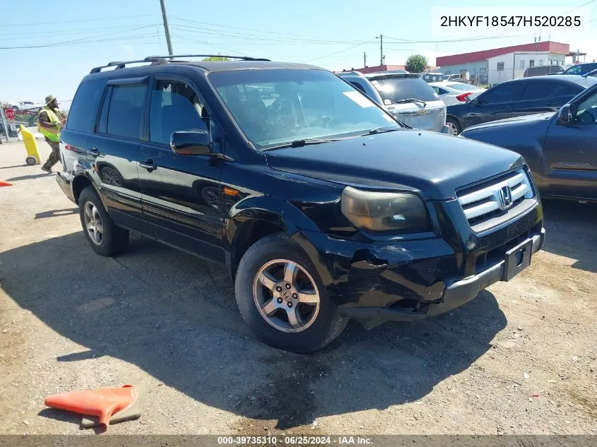 2007 Honda Pilot Ex-L VIN: 2HKYF18547H520285 Lot: 39735310