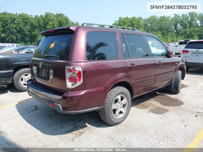 2007 Honda Pilot Ex VIN: 5FNYF28437B032795 Lot: 39843142