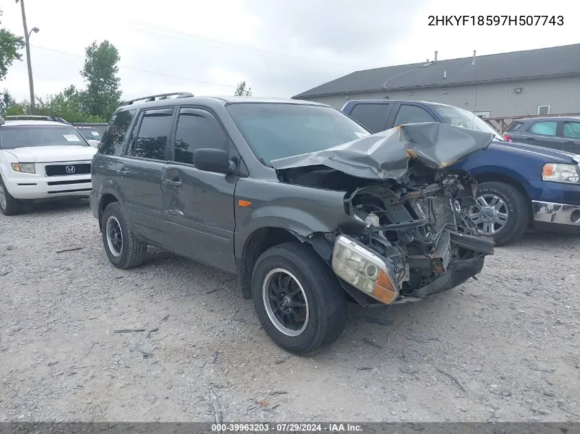 2007 Honda Pilot Exl VIN: 2HKYF18597H507743 Lot: 39963203