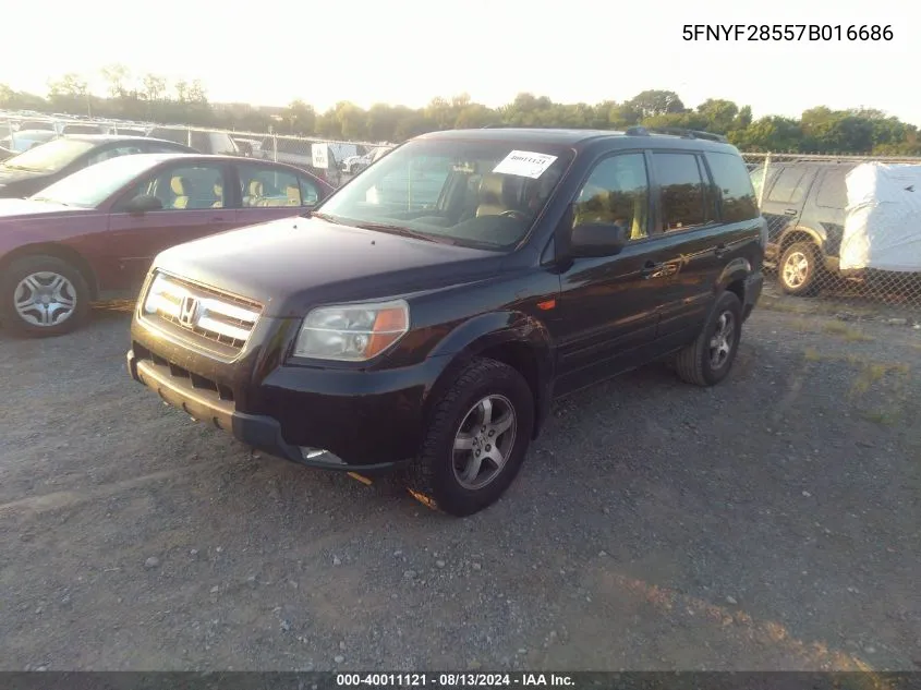 2007 Honda Pilot Ex-L VIN: 5FNYF28557B016686 Lot: 40011121