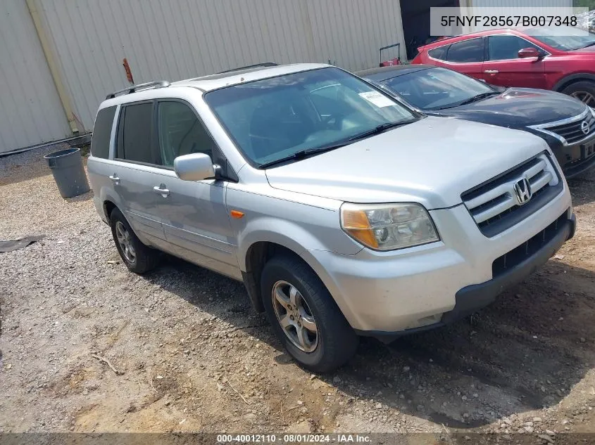 2007 Honda Pilot Ex-L VIN: 5FNYF28567B007348 Lot: 40012110