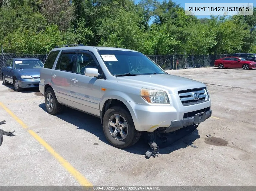 2007 Honda Pilot Ex VIN: 2HKYF18427H538615 Lot: 40023203