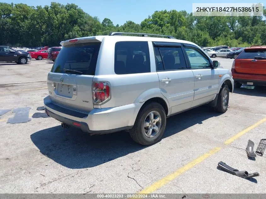 2007 Honda Pilot Ex VIN: 2HKYF18427H538615 Lot: 40023203