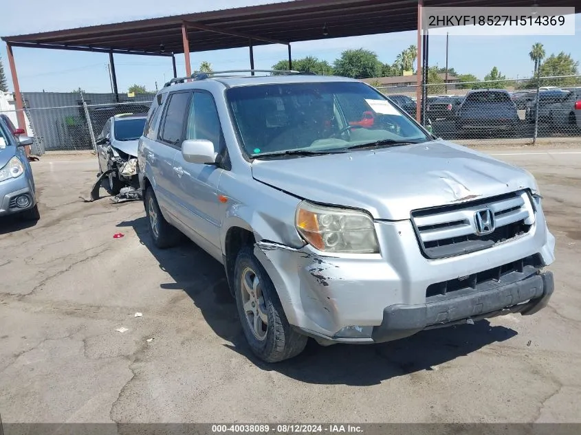 2007 Honda Pilot Ex-L VIN: 2HKYF18527H514369 Lot: 40038089