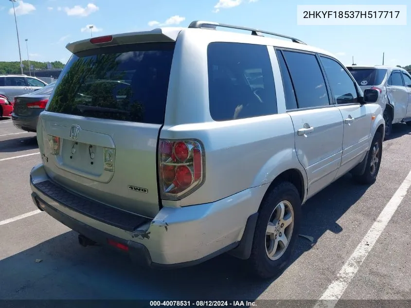 2007 Honda Pilot Ex-L VIN: 2HKYF18537H517717 Lot: 40078531