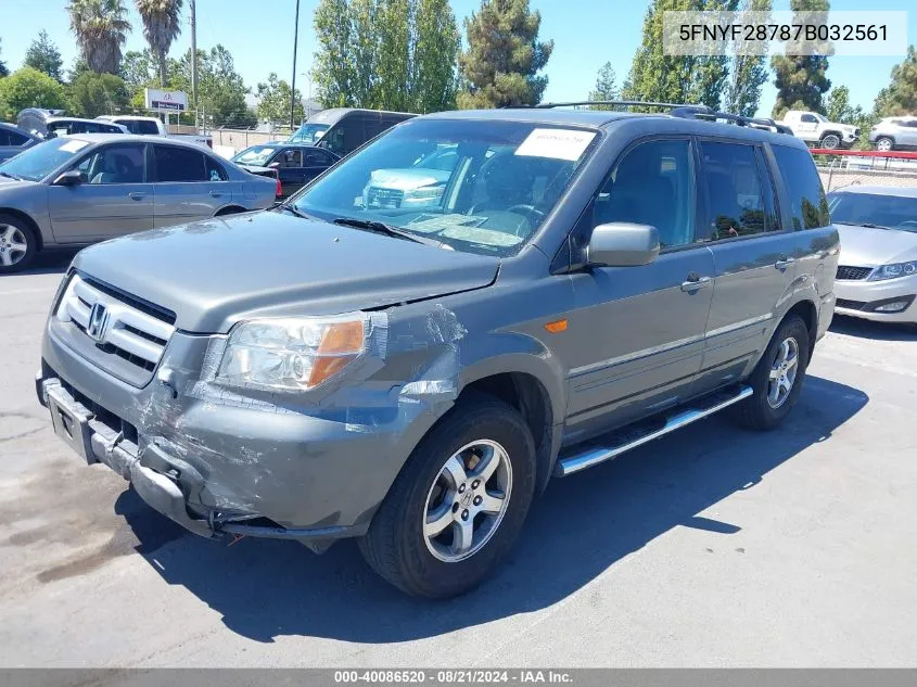 2007 Honda Pilot Ex-L VIN: 5FNYF28787B032561 Lot: 40086520