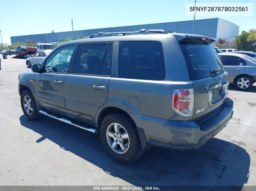 2007 Honda Pilot Ex-L VIN: 5FNYF28787B032561 Lot: 40086520