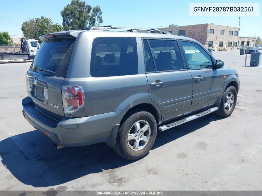 5FNYF28787B032561 2007 Honda Pilot Ex-L