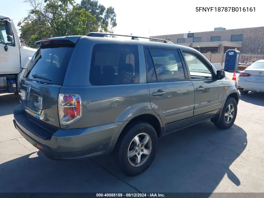 2007 Honda Pilot Ex-L VIN: 5FNYF18787B016161 Lot: 40088159