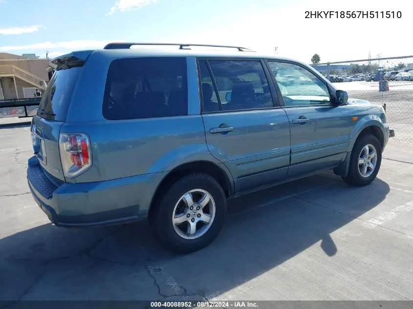 2HKYF18567H511510 2007 Honda Pilot Ex-L