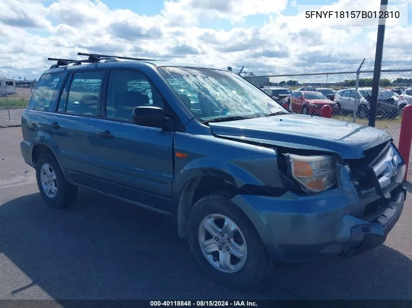 2007 Honda Pilot Lx VIN: 5FNYF18157B012810 Lot: 40118848